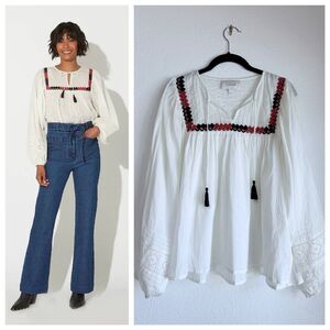 NWOT Cleobella Lena Hand Embroidered Long Sleeve Blouse in Ivory Size Small